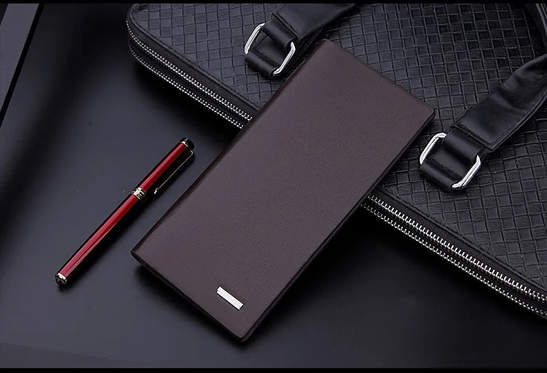 Men's PU Leather Long Clutch, Thin Business Card Holder, Men's Wallet, Brown, Black, Coffee, Pocket Coin Purse, Fashion 2024