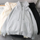 American Retro Little Devil Embroidered Zipper Hoodie Women Y2K Street Fashion Trend Joker Sweatshirt Couple Casual Loose Hoodie