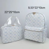 2PCS/SET Trendy Flower Bow Printing School Bag Lunch Bag Large Capacity Nylon Backpack Cute Students Insulation Ice Bento Box