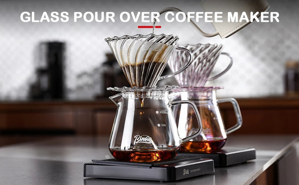 Bincoo 400ML Clear Glass Coffee Carafe Heat Resistant Visual Brewing Control Easy Sharing Pour over Coffee Maker