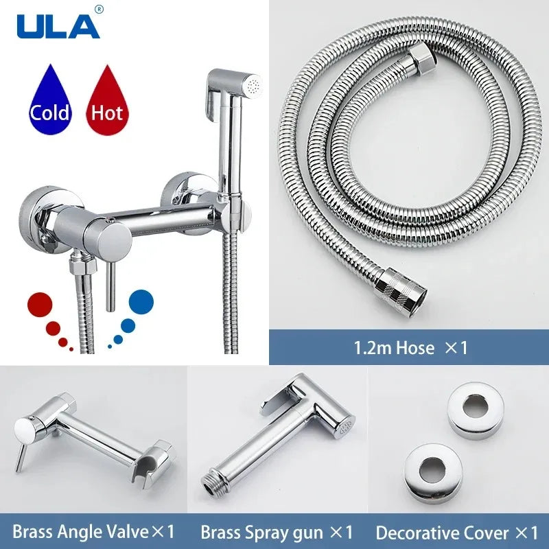 ULA Brass Bidet Faucet Black Toilet Faucet Handheld Toilet Bidet Sprayer Set Hygienic Shower Hot Cold Water Mixer Shower Head