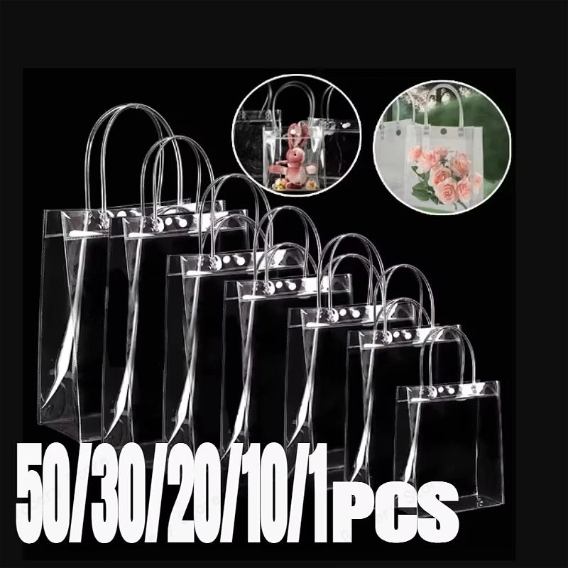 1-50PCS Clear Tote Waterproof Bag Reusable PVC Clear Shopping Bag Shoulder Handbag Environmentally Travel Storage Bag Shoes Bag