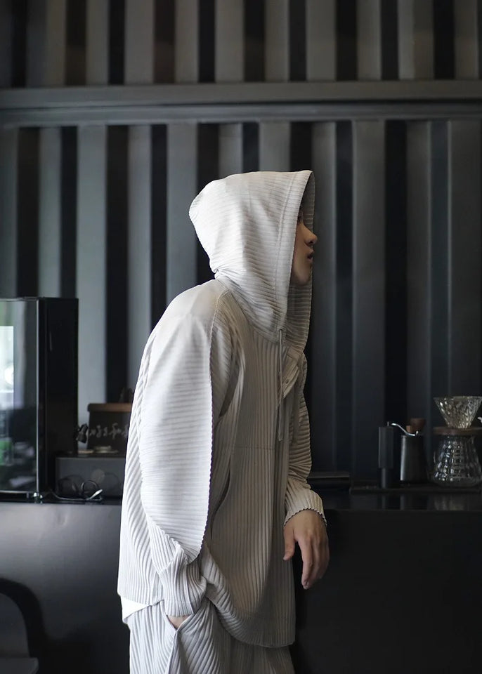 Miyake Pleated Men's Sweatshirt Hoodie Classic Pleated 2025 Summer New Tops Loose Casual Simple Drawstring Pullover Hoodie Male