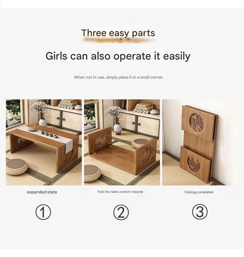 Japanese Style Pure Bamboo Foldable Coffee Table Real Wood Tatami Low Sitting Floor Mat Small Tea Table Window Seat Table