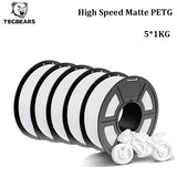 TECBEARS High Speed Matte PETG 3D Filament 1.75mm 5KG petg 600mm/s  Neatly Wound Multi Color FDM 3D Printer Materials DIY Gift