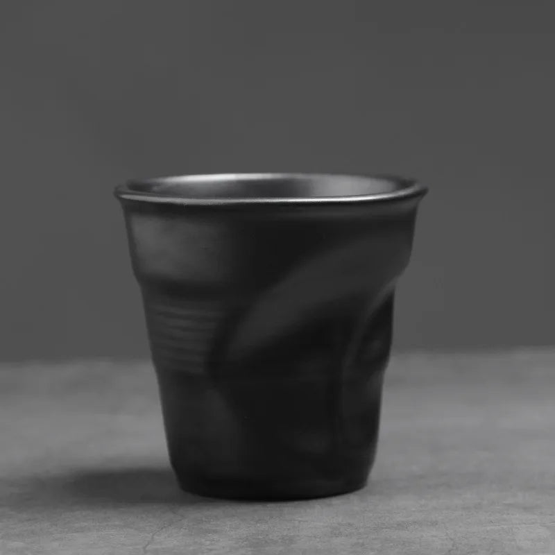 Coarse Pottery Coffee Cup   Hand Kneaded Pleated Cup Ceramic Latte Cup Espresso Cup Afternoon Tea Cup Vintage Cup