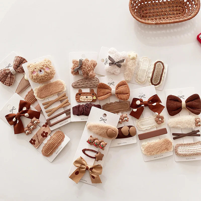 Coffee Warm Color Cute Cartoon Princess Hairpins Children Girls Kid Hair Clips Barrettes Accessories Hairclip Headwear Headdress