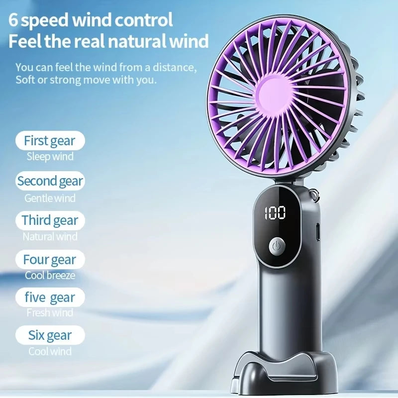 XIAOTREE Mini Portable USB Fan with 6 Speeds and Digital Display Foldable 3-in-1 Handheld Neck and Desktop Fan for Trave Outdoor