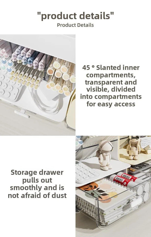 Angle Insertion Desk Pen Holder, Desktop Storage Box for Office Supplies & Cosmetics, Multifunctional Organizer Rack