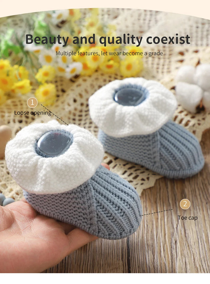 Newborn Baby Shoes Knitted Infant Boy Girl Footwear 0-18M Fashion Patchwork Ruffles Children Bed Walk Boots Warm Shallow Autumn