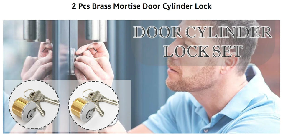 2Pcs Brass Mortise Cylinder Locks with 2 SC1 Keyway Keys fit Standard Commercial Door Replacement Lock (1 1/8" Inch)