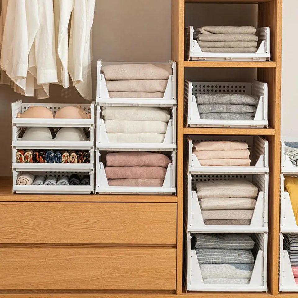 Stackable Wardrobe Drawer Cabinet Organizer Drawer Clothes Closet Storage Box Shelves Plastic Layered Partitions Storage Rack