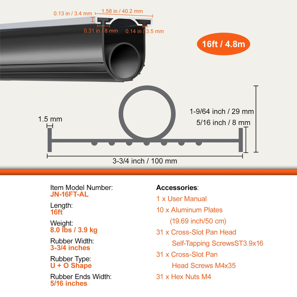 SucceBuy 3m 4.8m 6m Garage Door Seals Bottom Rubber U Shape +O Ring Garage Door Weather Stripping Universal Weatherproof Rubber