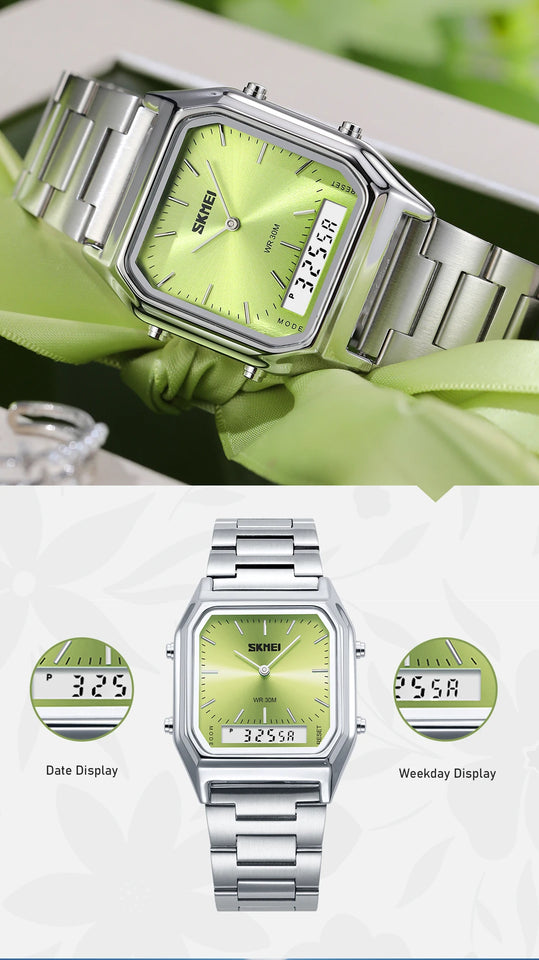 SKMEI Creative Dual Display Digital Electronics Watch Waterproof Quartz Watches For Men Women Students 3Time Luminous Wristwatch