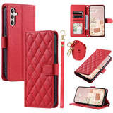 Crossbody Checkered Leather Wallet Case For Samsung Galaxy S24 Ultra S23 Plus S22 S21 FE A55 A25 A35 A15 Lanyard Flip Bag Cover
