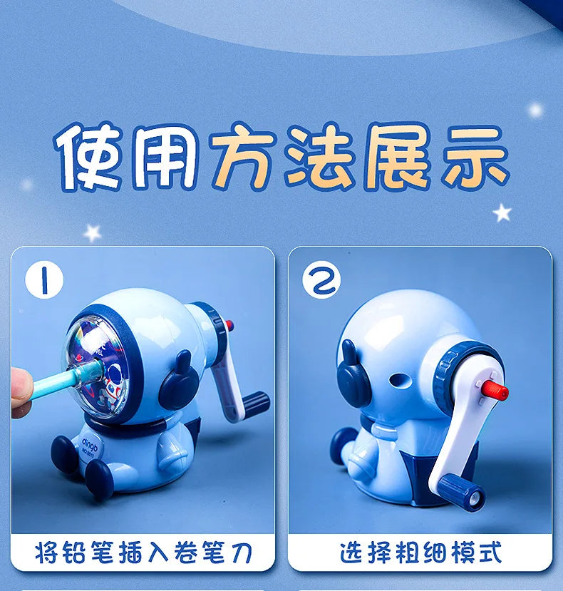 Cartoon Astronaut Pencil Sharpener Student Pencil Sharpener Hand Crank Manual Sharpener Adjustable Thickness Cute Pencil Cutter