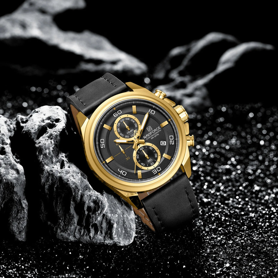 NAVIFORCE Waterproof Watches for Men Original Brand Luxury Leather Men's Quartz Wristwatch Fashion Military Chronograph Male