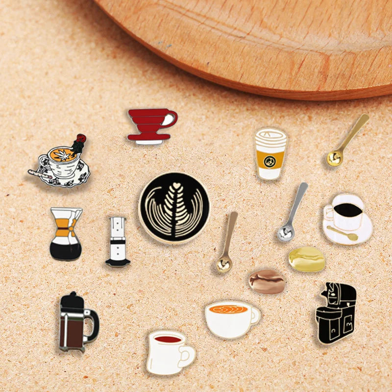 for Barista Vintage Rose Tea Latte Americano Pines Coffee Machine Mini Coffee Bean Badge Jewelry Coffee Collection Enamel Pins