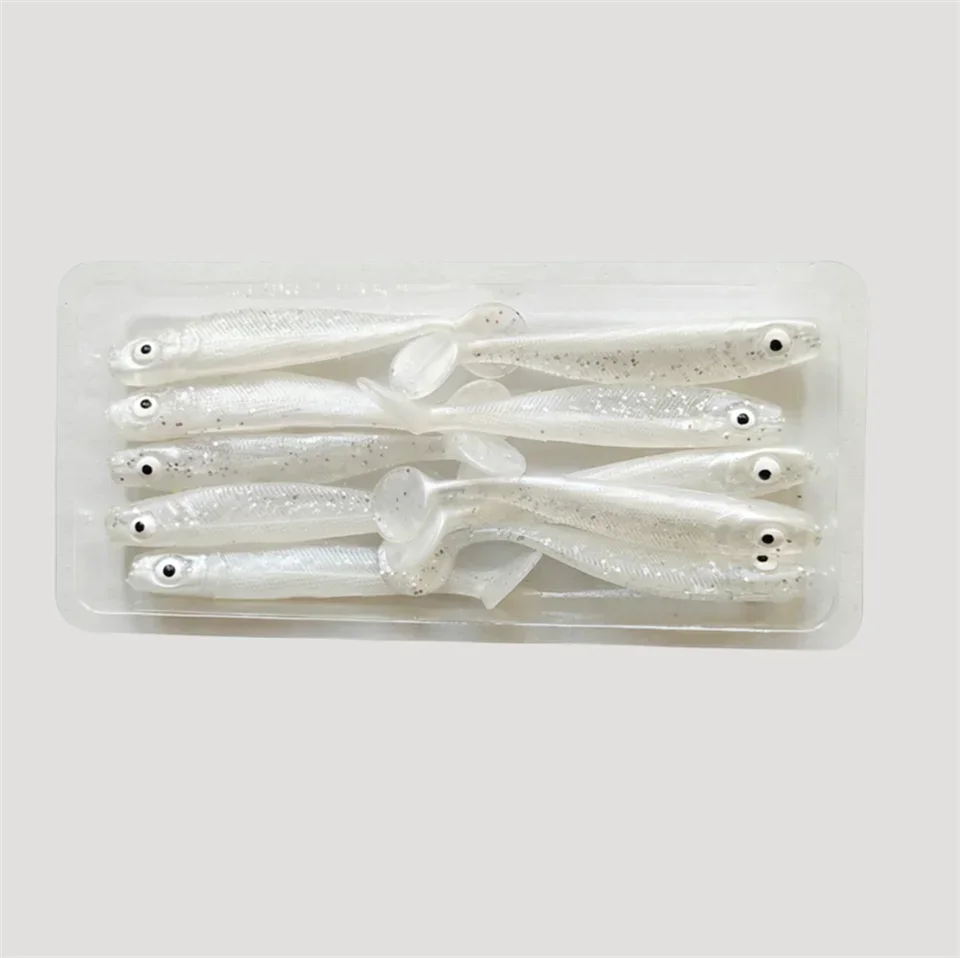 MUKUN 10pcs 60mm 2g Soft Lures Baits Fishing Lure Leurre Shad Double Color Silicone Bait T Tail