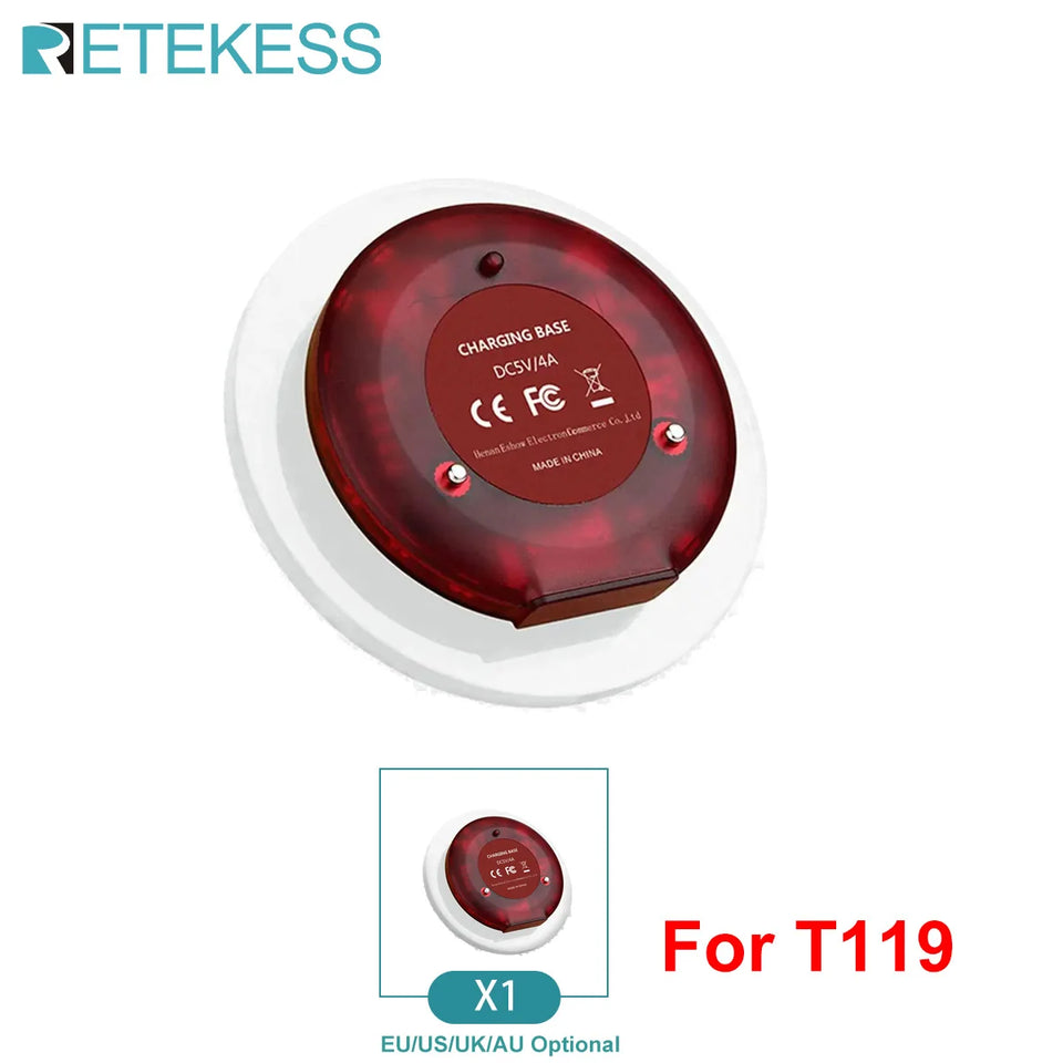 RETEKESS T119 Wireless Restaurant Paging System Coaster Vibrater Buzzer Receiver 2-Way Charge for Cafe Food Trucks