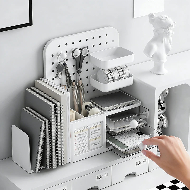 1 Pcs Desktop Perforated Board Storage Box Stationery Sorting Rack Desk Office Cosmetics Storage Rack Pen Holder