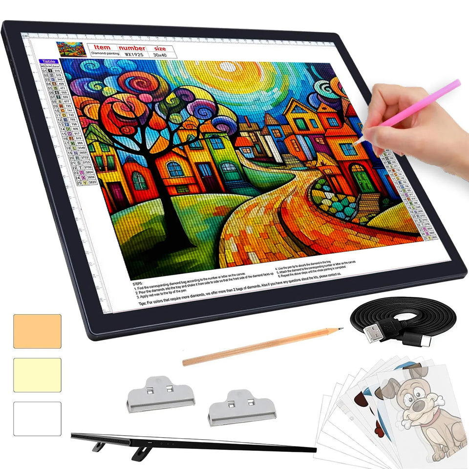 A3 Rechargeable Light Pad With Bottom Bracket, Clip and bag,3000 MAh Battery Powered Light Box For Diamond Painting,Sketching