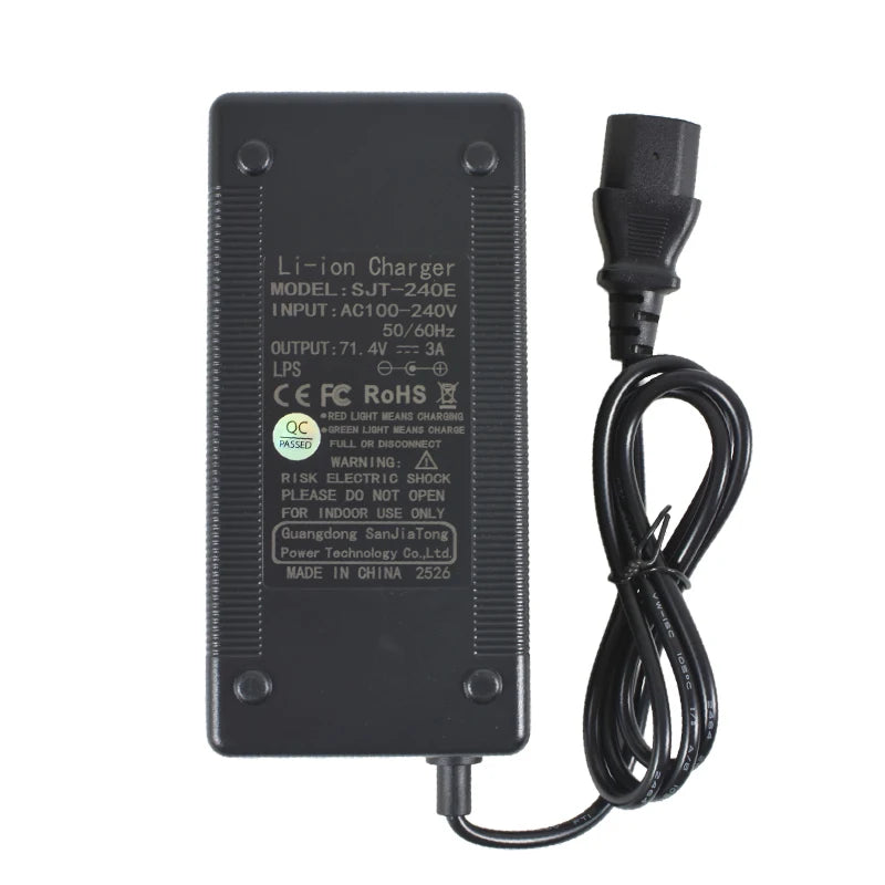 71.4V 3A 4A 2A Li-ion Charger 17S 61.2V 62.9V 3A Lithium Chargers T/PC/IEC 3Pin Connector