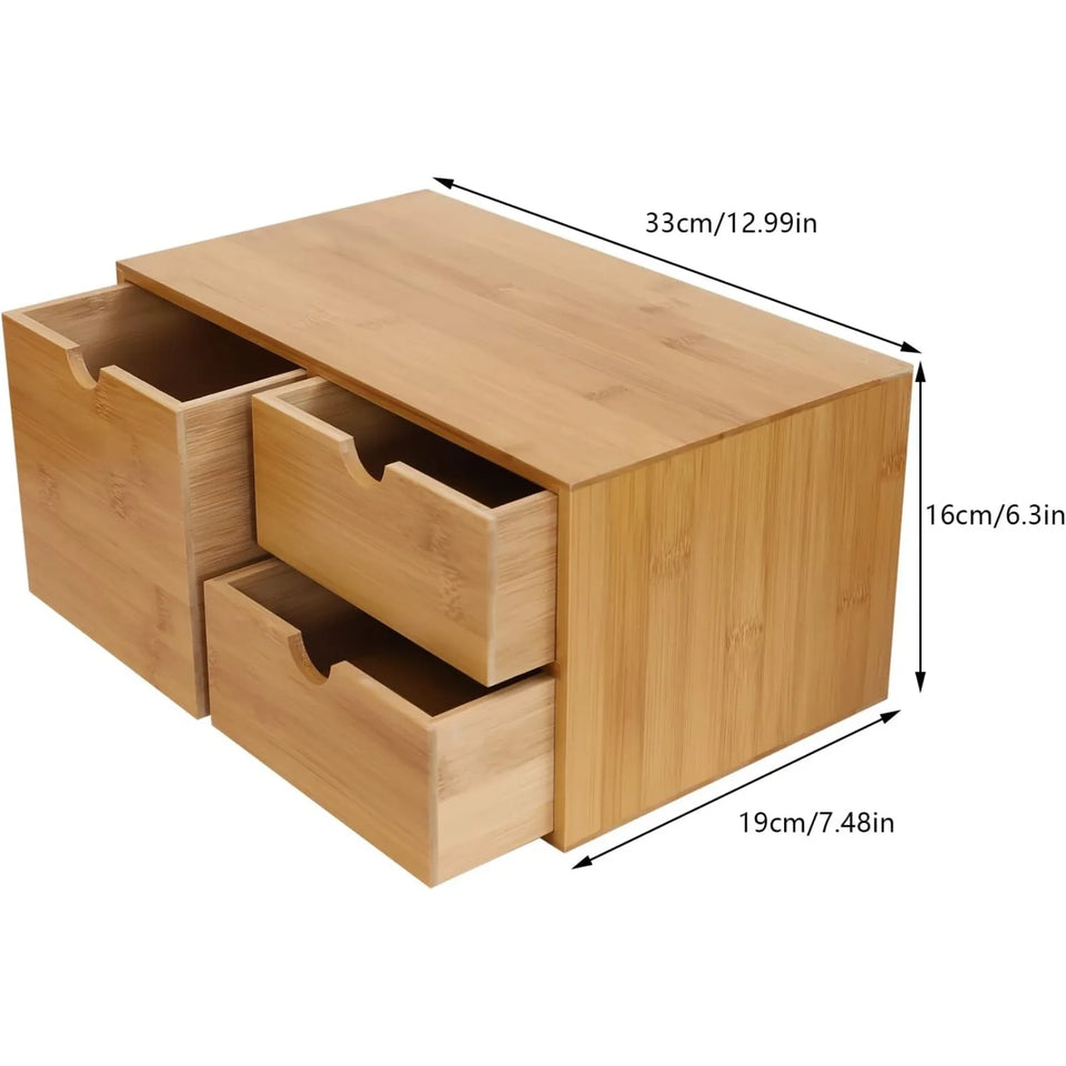Desktop Drawers, Bamboo Desk Organizer Drawer, Tabletop Storage Organization Box, Recess Handles, Flat Top for Office Home