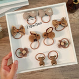 10PCS/Set Milk Coffee Girl Hair Ropes Cute Rabbit Bow Baby Princess Ponytail Rubber Bands Hair Accessory for Girl