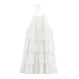 HH Women's Summer New Popular Sweet Laminated Decorative Halter Neck Dress Female Classy Sexy Backless Mini Sleeveless Dress