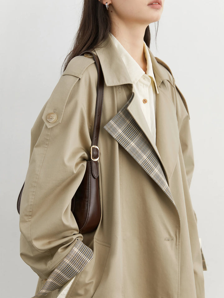 CHIC VEN Women Long Trench Coat Loose Casual New Plaid Patchwork Female Windbreaker Office Ladies Outerwear Spring Autumn 2025