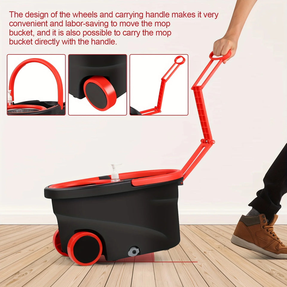 Spin Mop and Bucket Set with Wringer 360° Spinning, 4 Microfiber Mop Heads 61" Adjustable Handle Stainless Steel Floor Cleaner