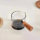 1 Piece 75ml Double Mouth Milk Cup With Side Wooden Handle Clear Glass Coffee Cup, Suitable For Home Espresso, Milk Production