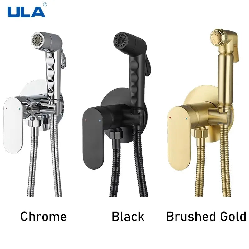 ULA Brass Bidet Faucet Black Toilet Faucet Handheld Toilet Bidet Sprayer Set Hygienic Shower Hot Cold Water Mixer Shower Head
