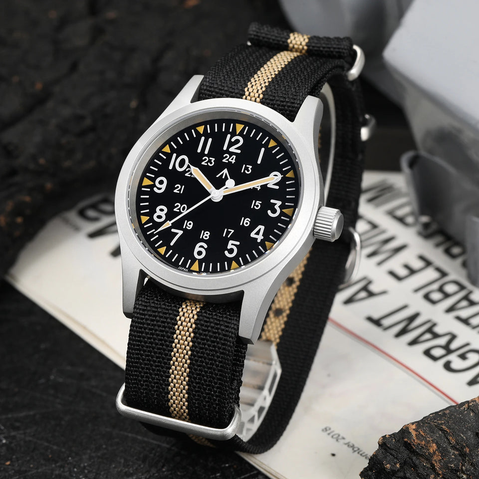 Militado ML05 Field Watch 38mm VH31 Sweep Quartz Movement Sapphire Crystal 100M Water Resistant Screw-Down Crown Men's Watches