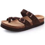 Gacimy Women Fashion Thick Sole Leather Clogs Slippers Classic Women's Mules Cork Clogs Slipper Outdoor Deep Heels Shoes Sandal