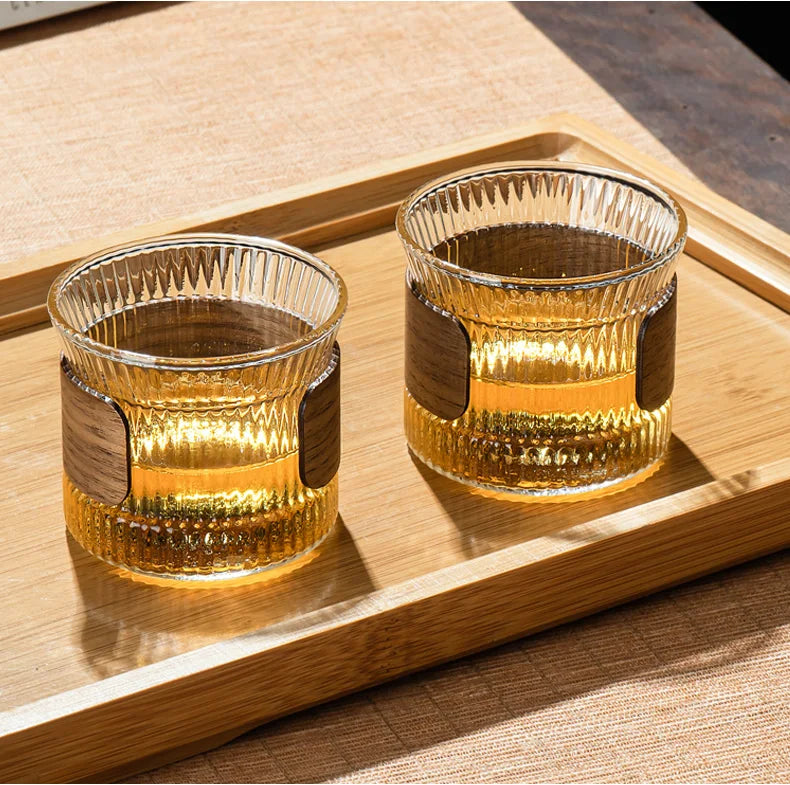 Glass Coffee Mug Japanese Style  Walnut Cup SleeveTransparent Kawaii Cup Coffeeware Beautiful Tea Mugs Beer Mug Cute Mug