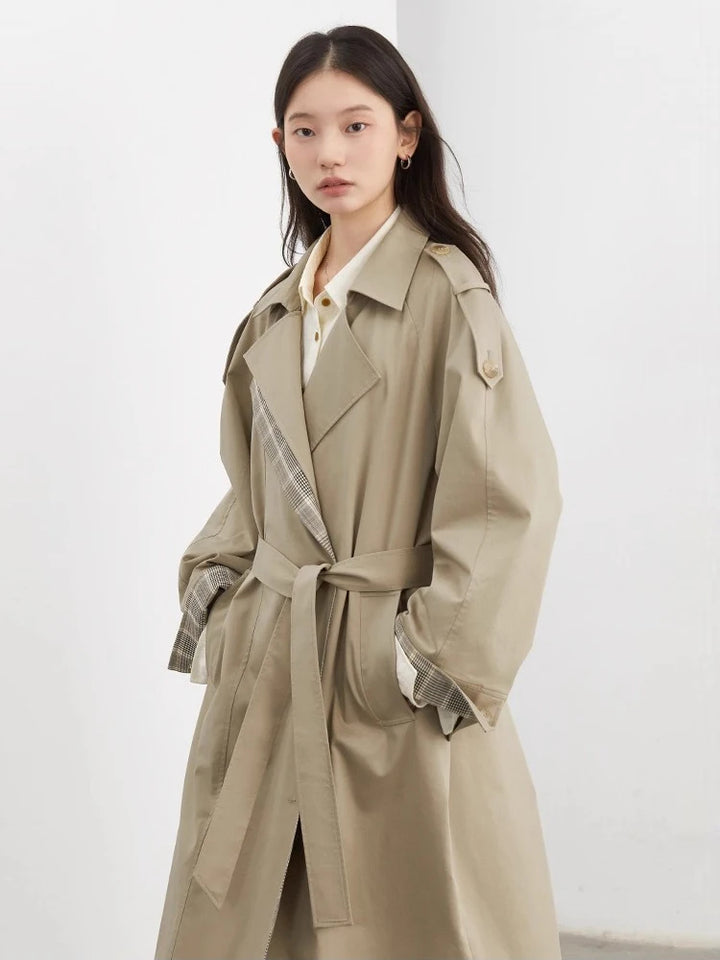 CHIC VEN Women Long Trench Coat Loose Casual New Plaid Patchwork Female Windbreaker Office Ladies Outerwear Spring Autumn 2025