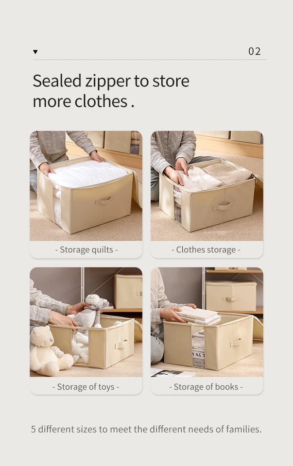 Tianzong Closet Comforters Zipper Storage Box Wardrobe Clothes Organizers with Lid Fabric Cube Home Wardrobe Folding