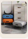 Furniture Small Upholstered Shoe Bench Oil Wax Leather Padded Entryway Shoe Changing Stool Modern Minimalist Living Room Ottoman