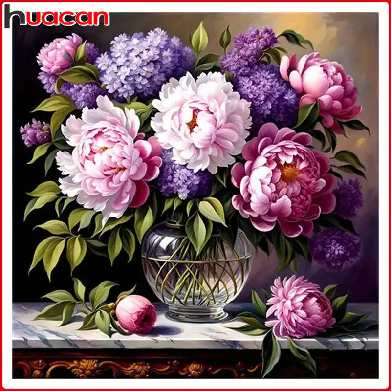 Huacan Peony 5D Diamond Painting Bottle Flower New Arrivals 2025 Diamond Mosaic Rhinestone Pictures Wall Decor Art Gift