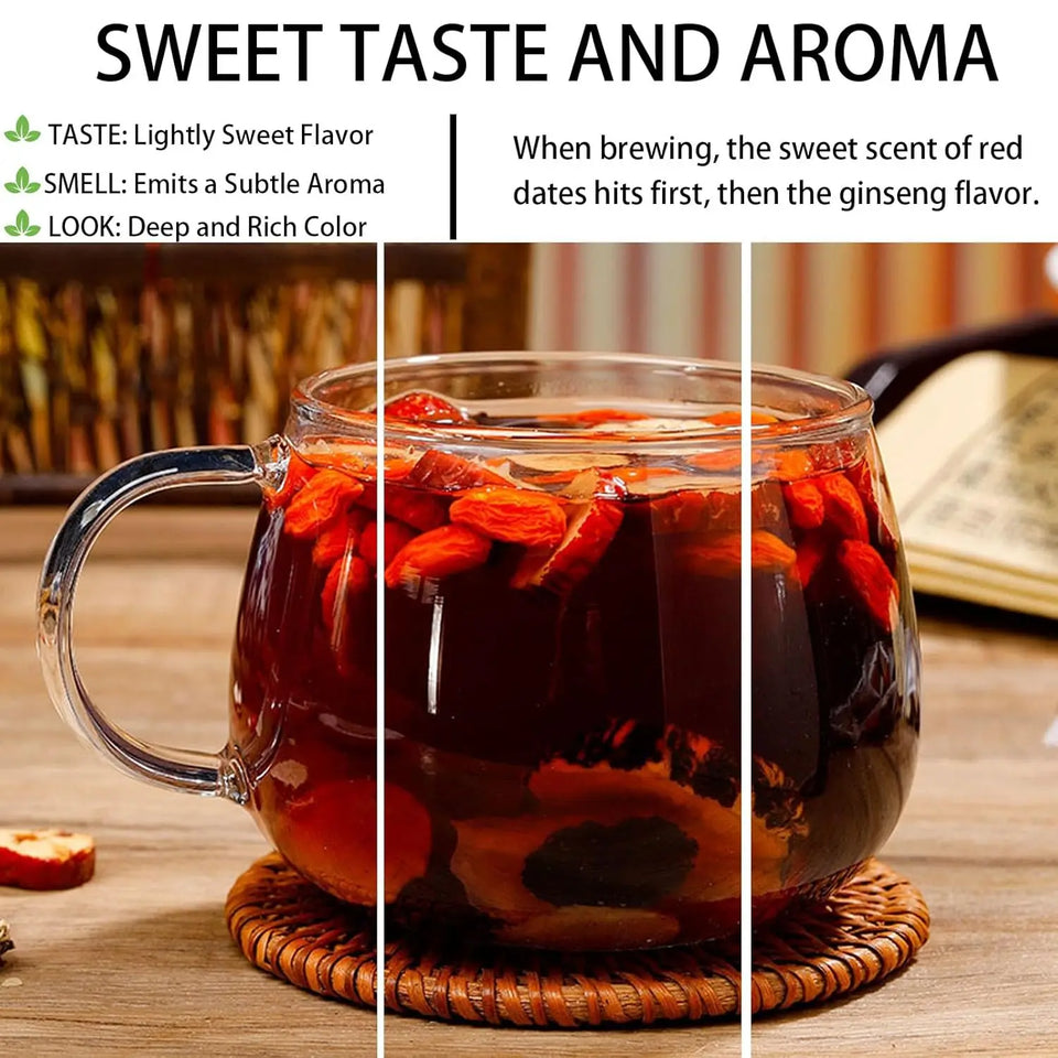 Ginseng Herbal Tea with Red Date Wolfberry Mulberry Natural Organic Herbal Blend Daily Wellness Drink 20 Tea Bags