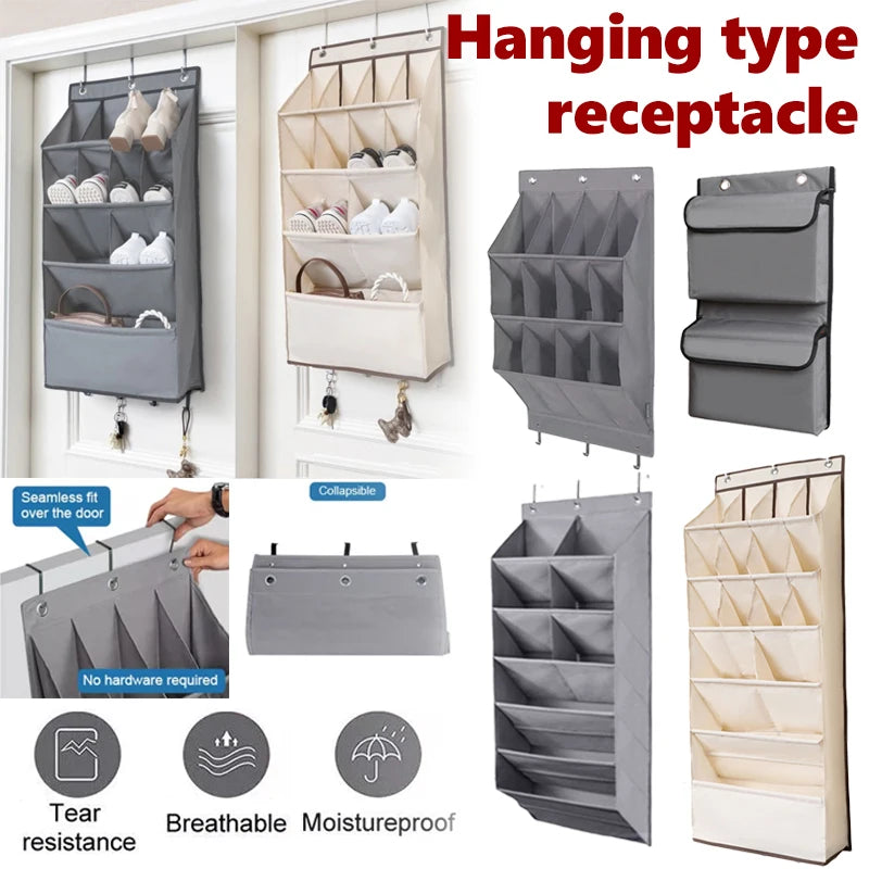 Multi-pockets Wall Storage Bag Large Over Door Hanging Shoe Organiser Behind Doors with 4 Metal Hooks Shoes Rack Storage Bags