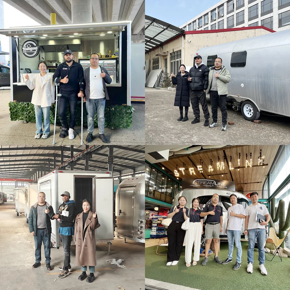 Customized Mobile Coffee Trailer and Pizza Food Truck Dual Business Stainless Steel Food Trailer Commercial Grade Package