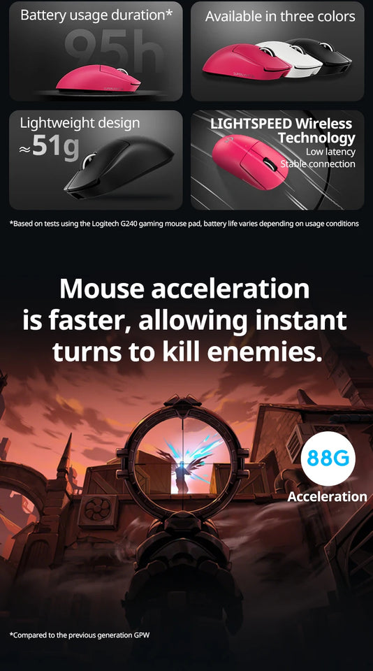 Logitech G PRO X SUPERLIGHT 2c wireless gaming mouse, 51g, HERO 2 sensor supports up to 44000DPI and 888IPS, 8KHz