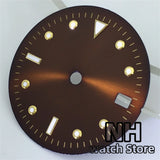 28.8mm Brown Coffee Dial With Gold Edge Time Marks Green Luminous For NH34 NH35 Movement Date Window