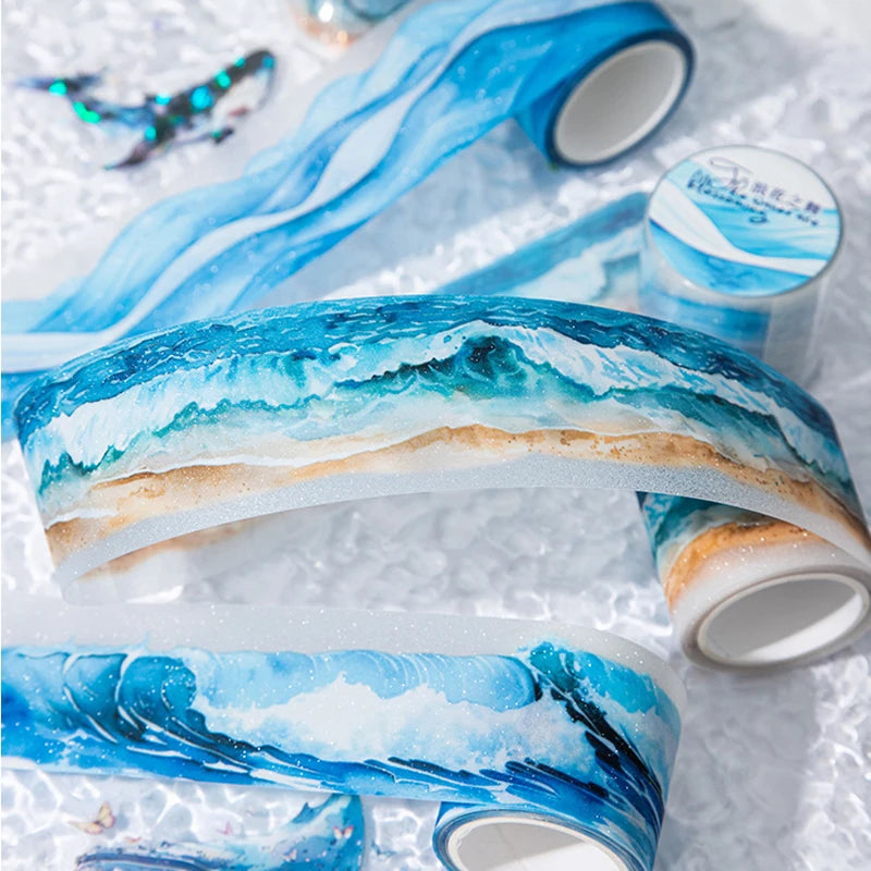 Mr. Paper, 200cm/roll, Wave Themed Material Tape, Decorative Collage Scrapbook, Photo Frame, Phone Case, Notebook, Water Cup