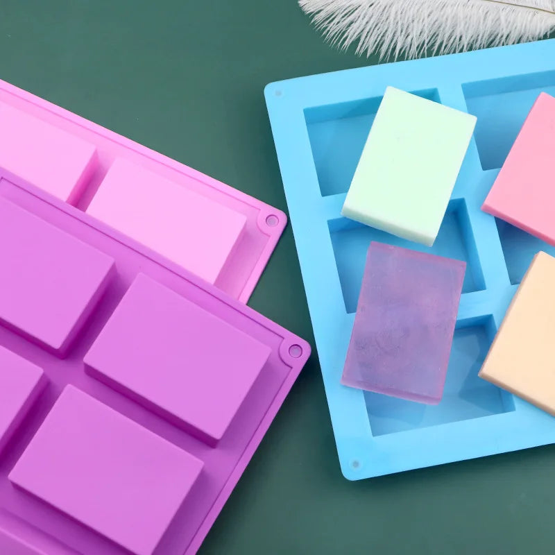 6 grid Handmade Soap Silicon Mold 6 types Floral Pattern Flat Bottom Essential oil Toilet Soap DIY Baking Cake Square Mold