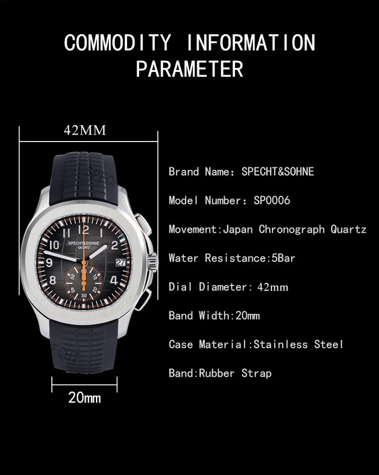 New Arrivals Specht&Sohne Brand Men Quartz Watches 40MM Rose Gold Stainless Steel  Male Functional 5167 Sports Wristwatch 5Bar