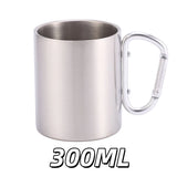 Stainless Steel Mountaineering Water Cup Button Coffee Camping Mug with Carabiner Handle Climbing Hiking Backpacking Travel Cups